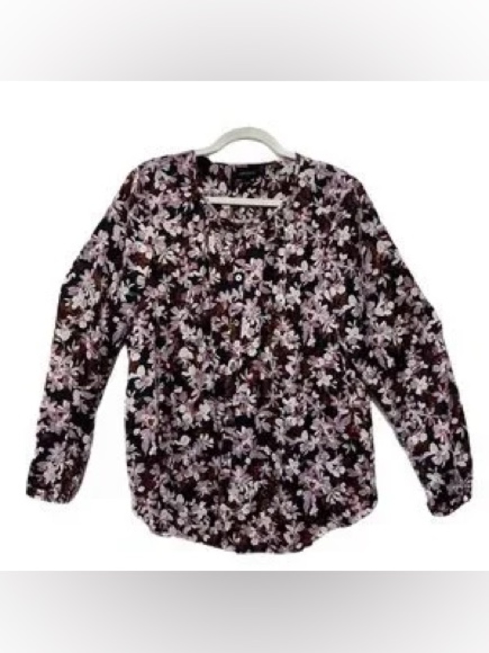 J. Jill Floral Pink Lavender Black Button Up Long Sleeve Blouse